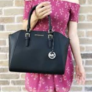 Michael Kors Ciara Black Large Satchel Purse Bag